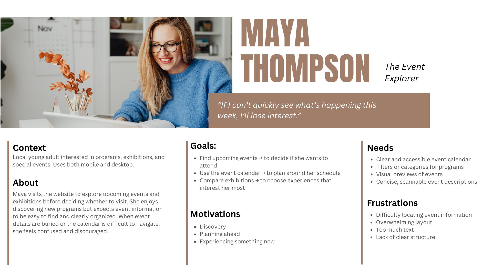 Maya Thompson, The Event Explorer